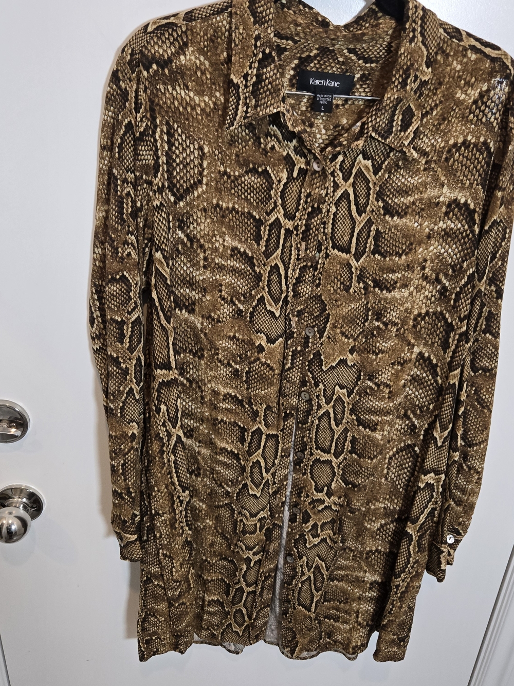 Karen Kane Brown & Black Snake-Print Button-Front Shirt Dress